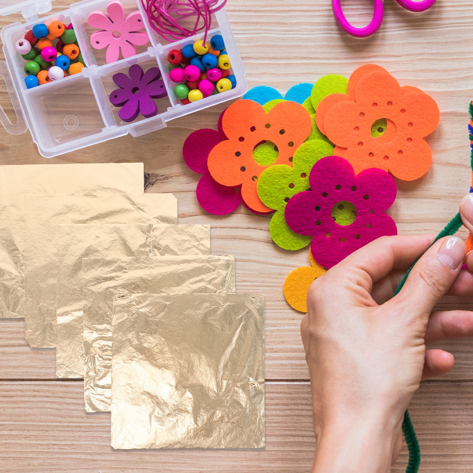 Art Craft Leaves - 100 Sheets Gold Foil Sheets 14x14cm